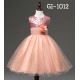 GI1012 ชุดราตรีเด็กผู้หญิงใส่ออกงานแขนกุดช่วงบนปักเลื่อม แต่งดอกไม้ที่เอว สีโอรส (2ชิ้น) 