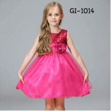 GI1014 ชุดราตรีเด็กผู้หญิงใส่ออกงานแขนกุดช่วงบนปักเลื่อม แต่งดอกไม้ที่เอว สีชมพูบานเย็น S.120/150