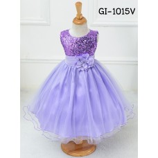 GI1015V ชุดราตรีเด็กผู้หญิงใส่ออกงานแขนกุดช่วงบนปักเลื่อม แต่งดอกไม้ที่เอว สีม่วงอ่อน 