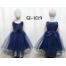 GI1019 ชุดราตรีเด็กผู้หญิงใส่ออกงานแขนกุดช่วงบนปักเลื่อม แต่งดอกไม้ที่เอว สีกรมท่า (2ชิ้น) 