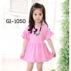 GI1050 เดรสเด็กผู้หญิงคอกลมทรงปล่อยแขนกระดิ่ง สีชมพู S.130/140