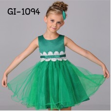 GI1094 ชุดราตรีเด็กผู้หญิง ใส่ออกงาน แขนกุด แต่งลูกไม้รอบเอว คาดโบว์สีเขียว
