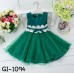 GI1094 ชุดราตรีเด็กผู้หญิง ใส่ออกงาน แขนกุด แต่งลูกไม้รอบเอว คาดโบว์สีเขียว