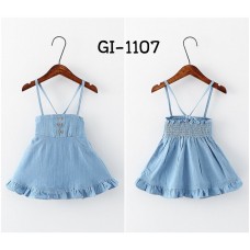 GI1107 เอี๊ยมกระโปรงยีนส์สายเดี่ยว เด็กผู้หญิง กระโปรงบานขอบระบาย สียีนส์อ่อน