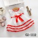GI1112 เดรสสั้นเด็กผู้หญิงออกงานแขนระบายสีขาว แต่งขอบริบบิ้นสีแดง S.90/100