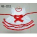 GI1112 เดรสสั้นเด็กผู้หญิงออกงานแขนระบายสีขาว แต่งขอบริบบิ้นสีแดง S.90/100