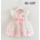 GI1137 เดรสสั้นเด็กผู้หญิงออกงานแขนระบายสีขาว แต่งขอบริบบิ้นสีชมพู S.80/95