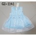 GI1141 เดรสเด็กผู้หญิงแขนกุด ลายทางสีขาวกระโปรงซับในสีฟ้า ติดโบว์ตุ้งติ้งที่เอว (3ชิ้น) S.100