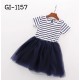 GI1157 ชุดเดรสเด็กผู้หญิงแขนสั้น ลายขวางสีขาวสลับสีกรมท่า 