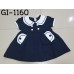 GI1160 เดรสสั้นเด็กผู้หญิง คอบัวแขนสั้นแนวกะลาสีเรือ กระดุมคู่หน้า สีกรมท่า 