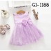 GI1188 ชุดเดรสเด็กผู้หญิงออกงาน แขนกุดลายดอกไม้ติดโบว์ สีม่วง S.90