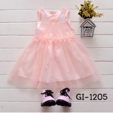 GI1205 ชุดราตรีเด็กผู้หญิง เด็กเล็ก แขนกุดแต่งไข่มุก สีโอรส S.90