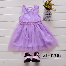 GI1206 ชุดราตรีเด็กผู้หญิง เด็กเล็ก แขนกุดแต่งไข่มุก สีม่วง S.100/110