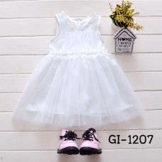 GI1207 ชุดราตรีเด็กผู้หญิง เด็กเล็ก แขนกุดแต่งไข่มุก สีขาว