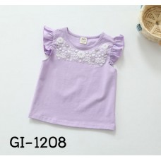 GI1208 เสื้อเด็กผู้หญิง คอกลมแขนกุดระบาย สกรีนดอกไม้ สีม่วง