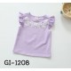 GI1208 เสื้อเด็กผู้หญิง คอกลมแขนกุดระบาย สกรีนดอกไม้ สีม่วง