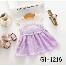 GI1216 ชุดมินิเดรสเด็กผู้หญิง แขนสั้นสีขาว แต่งลูกไม้และไข่มุก สีม่วง