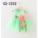 GI1222 เดรสเด็กผู้หญิงออกงานแขนกุด ริบบิ้นคาดเอวติดดอกไม้ กระโปรงสีเขียวตองอ่อน (2ชิ้น) S.70/80