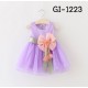 GI1223 เดรสเด็กผู้หญิงออกงานแขนกุด ริบบิ้นคาดเอวติดดอกไม้ กระโปรงสีม่วง (2ชิ้น) S.110/120