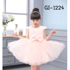 GI1224 ชุดราตรีเด็กผู้หญิงใส่ออกงาน เด็กโต แขนสั้น จับจีบแต่งคริสตัลสวยหรู สีโอรส S.150