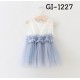 GI1227 เดรสเด็กผู้หญิงออกงานแขนกุด ช่วงบนผ้าสีขาว ติดดอกไม้ที่เอว กระโปรงสีฟ้าคราม 
