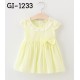 GI1233 ชุดเดรสเด็กผู้หญิงแขนสั้นคอระบายลูกไม้ ติดโบว์ สีเหลือง