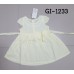 GI1233 ชุดเดรสเด็กผู้หญิงแขนสั้นคอระบายลูกไม้ ติดโบว์ สีเหลือง