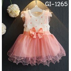 GI1265 มินิเดรสเด็กผู้หญิงออกงานแขนกุดขอบระบายบ่า 2 ข้าง สีชมพู S.100