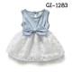 GI1283 เดรสสั้นเด็กผู้หญิงแขนกุดติดโบว์ สีฟ้า กระโปรงผ้าแก้วลายดอกสีขาว S.95