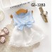 GI1283 เดรสสั้นเด็กผู้หญิงแขนกุดติดโบว์ สีฟ้า กระโปรงผ้าแก้วลายดอกสีขาว S.95