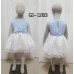 GI1283 เดรสสั้นเด็กผู้หญิงแขนกุดติดโบว์ สีฟ้า กระโปรงผ้าแก้วลายดอกสีขาว S.95
