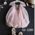 GI1285 เดรสสั้นเด็กผู้หญิงทรงบอลลูน แต่งไข่มุกผ้าชีฟอง สีชมพูกะปิ S.110