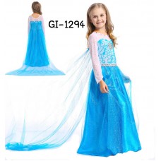 GI1294 ชุดเดรสเด็กผู้หญิง Frozen เจ้าหญิง Elsa  แขนยาวติดคริสตัลที่อก สีฟ้า S.130