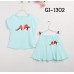 GI1302 ชุดเด็กผู้หญิง เสื้อแขนสั้น ลายตาหวาน + กระโปรง สีฟ้า (2ชิ้น)