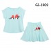 GI1302 ชุดเด็กผู้หญิง เสื้อแขนสั้น ลายตาหวาน + กระโปรง สีฟ้า (2ชิ้น)