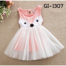 GI1307 เดรสเด็กผู้หญิงแขนกุด หน้าจิ้งจอก สีขาวโอรส