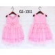 GI1311 ชุดราตรีเด็กผู้หญิงใส่ออกงาน แขนกุดติดดอกไม้ กระโปรงเป็นชั้นๆ สีชมพู