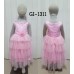 GI1311 ชุดราตรีเด็กผู้หญิงใส่ออกงาน แขนกุดติดดอกไม้ กระโปรงเป็นชั้นๆ สีชมพู