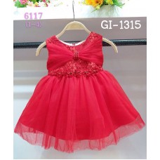 GI1315 ชุดราตรีเด็กผู้หญิง เด็กเล็ก ใส่ออกงาน แขนกุด สีแดง S.80