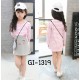 GI1319 เดรสเด็กผู้หญิง คอกลมแขนยาว หน้าแมวเหมียว ลายริ้วสีชมพู S.100/120