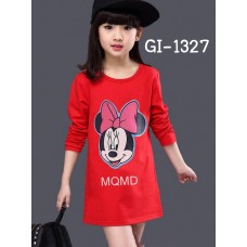 GI1327 เดรสเด็กผู้หญิง คอกลม แขนยาว ลายมินนี่เมาส์ สีแดง S.120
