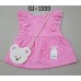 GI1333 เดรสสั้นเด็กผู้หญิง แขนระบายแต่งไข่มุก สีชมพู พร้อมสายสะพายหมี (2ชิ้น) S.120