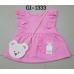 GI1333 เดรสสั้นเด็กผู้หญิง แขนระบายแต่งไข่มุก สีชมพู พร้อมสายสะพายหมี (2ชิ้น) S.100/120