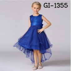 GI1355 ชุดราตรีเด็กผู้หญิงใส่ออกงานแขนกุดช่วงบนปักเลื่อม คาดโบว์รอบเอว หางยาวย้วยสีน้ำเงิน (2ชิ้น) 