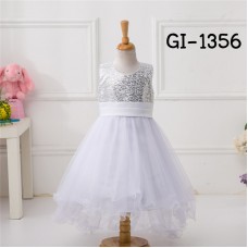 GI1356 ชุดราตรีเด็กผู้หญิงใส่ออกงานแขนกุดช่วงบนปักเลื่อมเงิน คาดโบว์รอบเอว หางยาวย้วยสีขาว (2ชิ้น) S.120/130