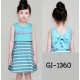 GI1360 ชุดเดรสเด็กผู้หญิง สายเดี่ยวลายขวาง + เสื้อแขนกุดเอวลอย สีฟ้า (2ชิ้น) S.90/110