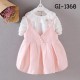 GI1368 ชุดเดรสสั้นเด็กผู้หญิง เสื้อแขนยาวสีขาว + เอี๊ยมกระโปรงสีชมพู (2ชิ้น) S.80/100