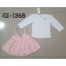 GI1368 ชุดเดรสสั้นเด็กผู้หญิง เสื้อแขนยาวสีขาว + เอี๊ยมกระโปรงสีชมพู (2ชิ้น) S.80/100