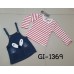 GI1369 ชุดเดรสเด็กผู้หญิง เสื้อแขนยาวลายขวางสีแดง + เอี๊ยมกระโปรงยีนส์ลายจิ้งจอก (2ชิ้น)