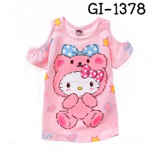 GI1378 เสื้อเด็กผู้หญิง คอกลมเปิดไหล่ คิตตี้ใส่ชุดหมี สีชมพู S.100/110